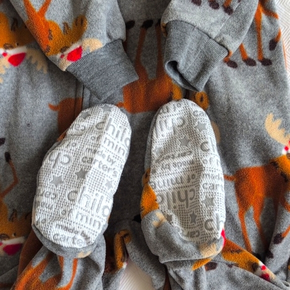 child of mine moose fleece zipper footie sleeper pajamas 6-9 months baby unisex - Picture 4 of 6